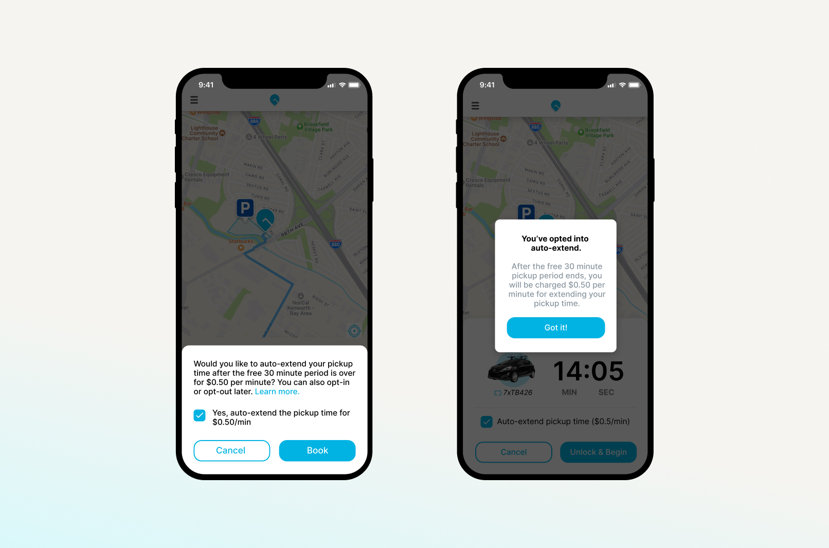 Screens from Gig Carshare project